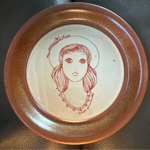 Lady With Hat, vintage 1970s Sial Canada ceramic plate by Louise Pomminville